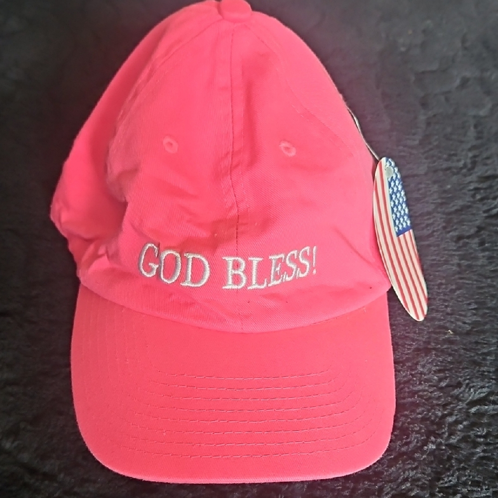 Pink Cap with Embroidered Message, GOD BLESS